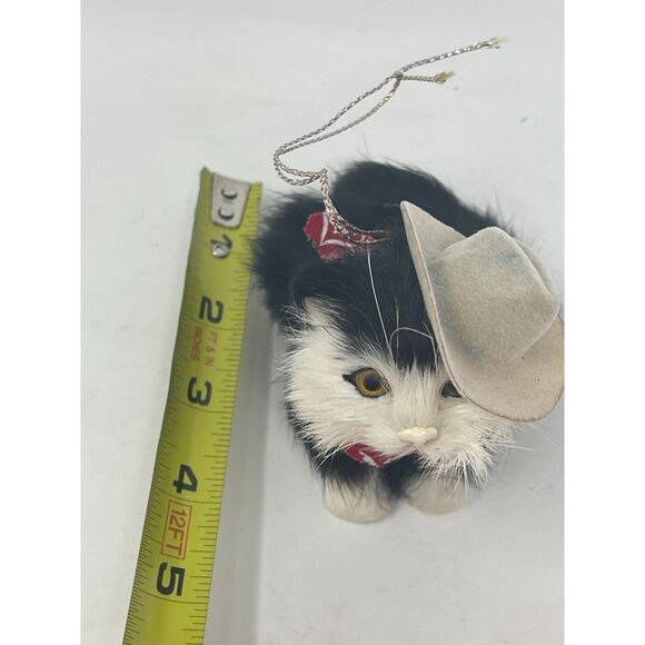 Vintage Miniature Cat W/Cowboy Hat Made of Real Rabbit Fur ~ Ornament Christmas - Picture 5 of 6